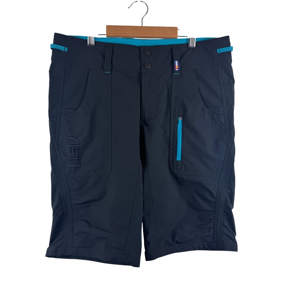 Yeti Cycles Mountain Bike Shorts Women Large Black Turquoise Adjustable Waist